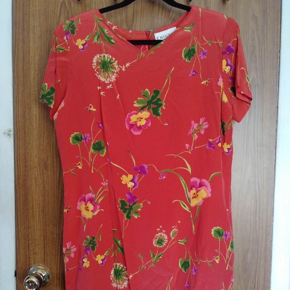 Silk Floral Red Dress Size 16 NWOT